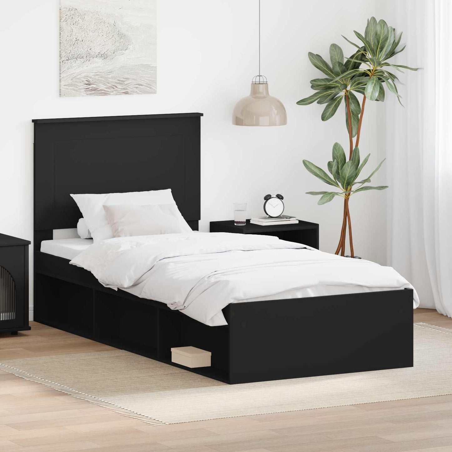 Bed Frame with Headboard Black 75 x 190 cm Solid Pine Wood