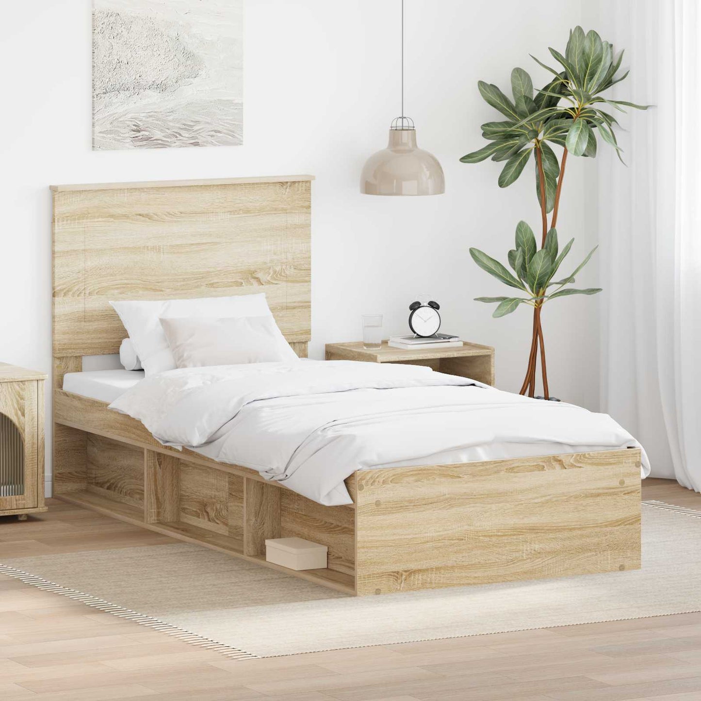 Bed Frame with Headboard Sonoma Oak 75 x 190 cm Solid Pine Wood