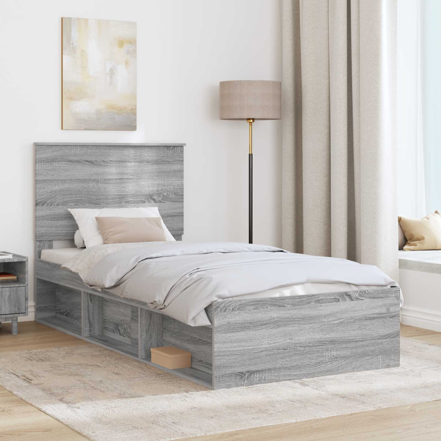 Bed Frame Grey Sonoma 75 x 190 cm Solid Pine Wood