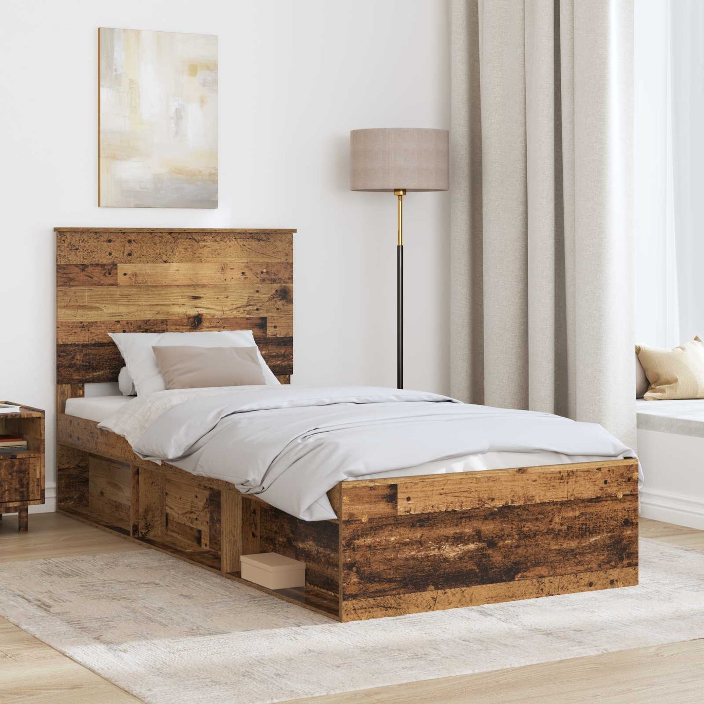 Bed Frame with Headboard Old Wood 75 x 190 cm Solid Pine Wood