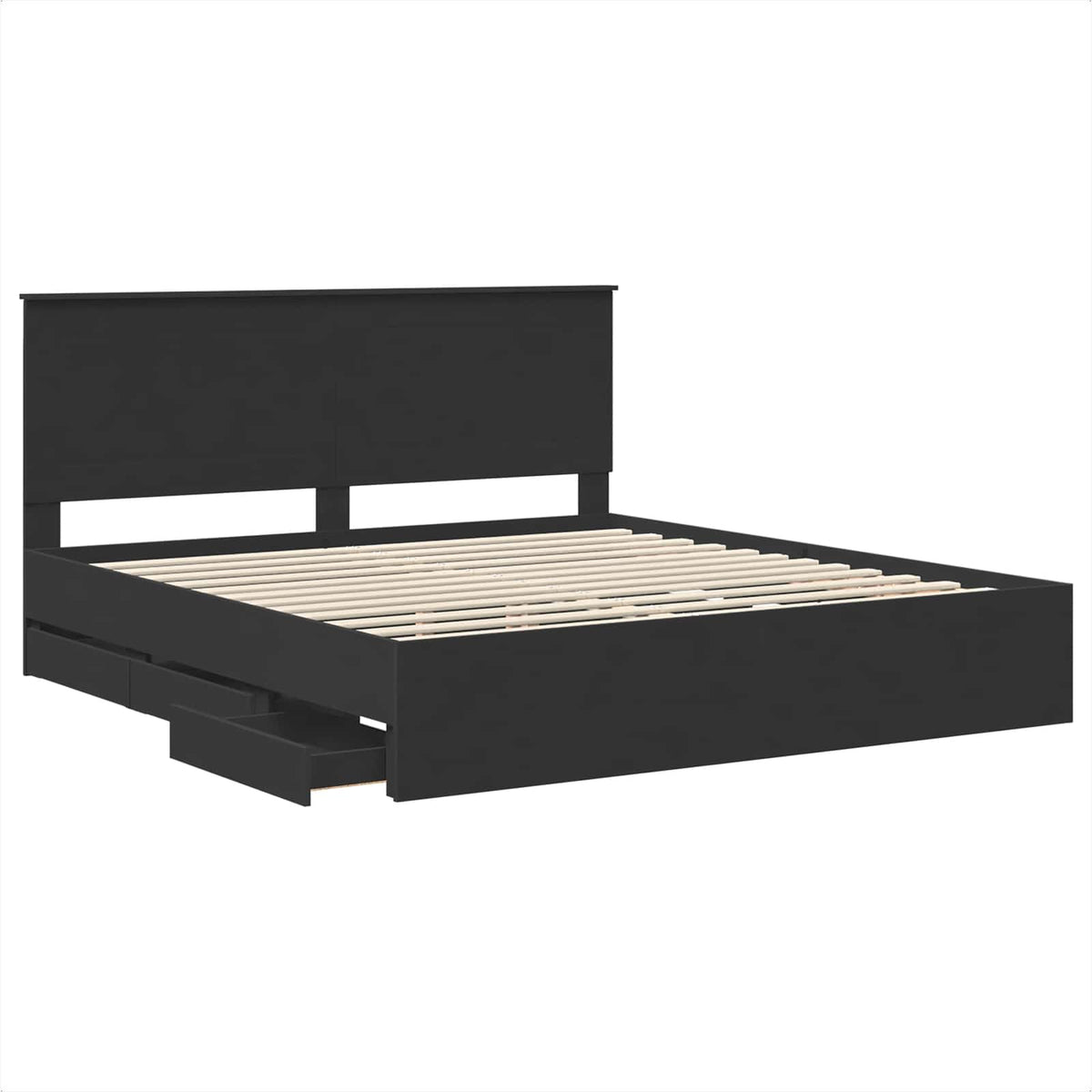 Bed Frame with Drawer Black 200 x 200 cm Engineer Wood