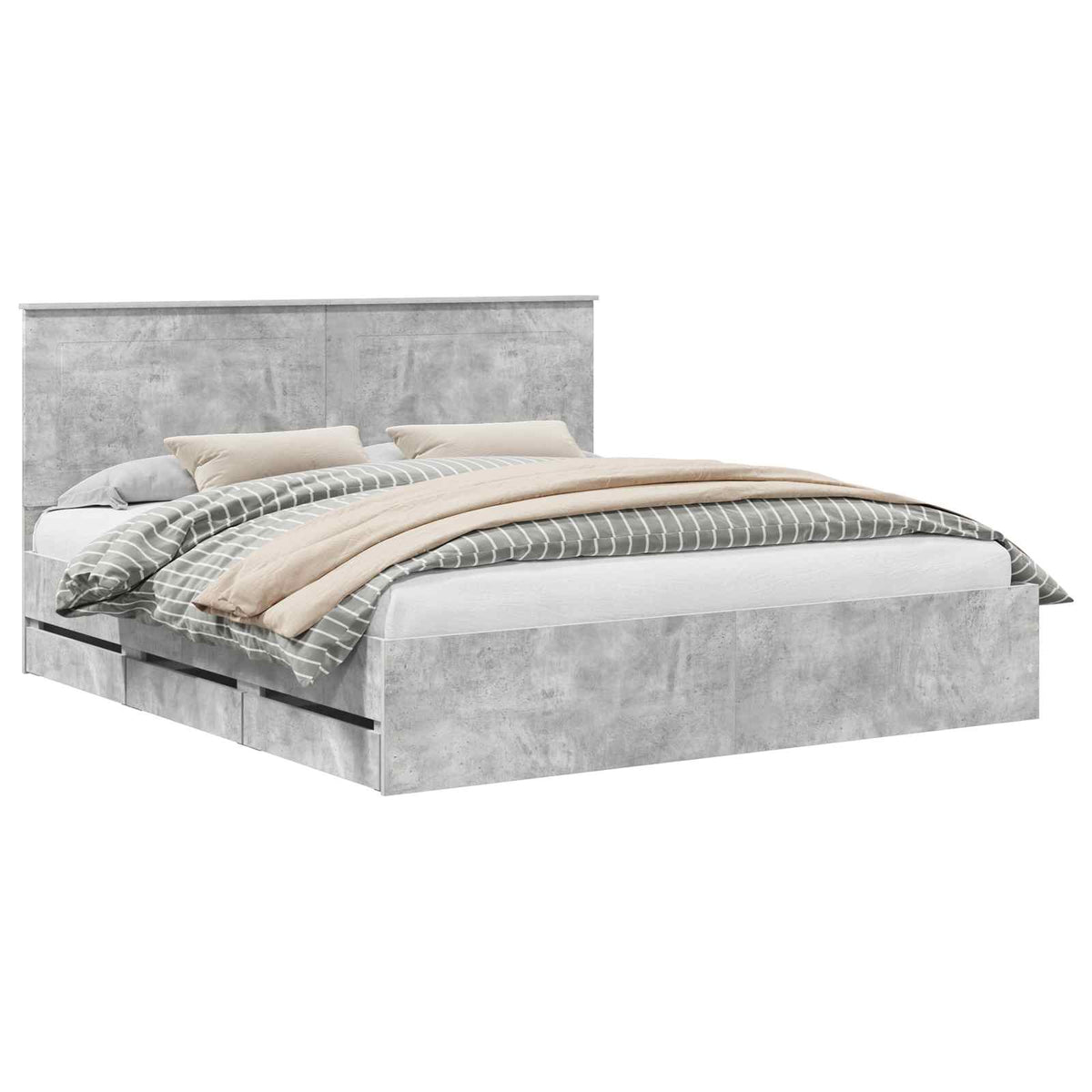 Bed Frame with Drawer Concrete Grey 200 x 200 cm Engineer Wood