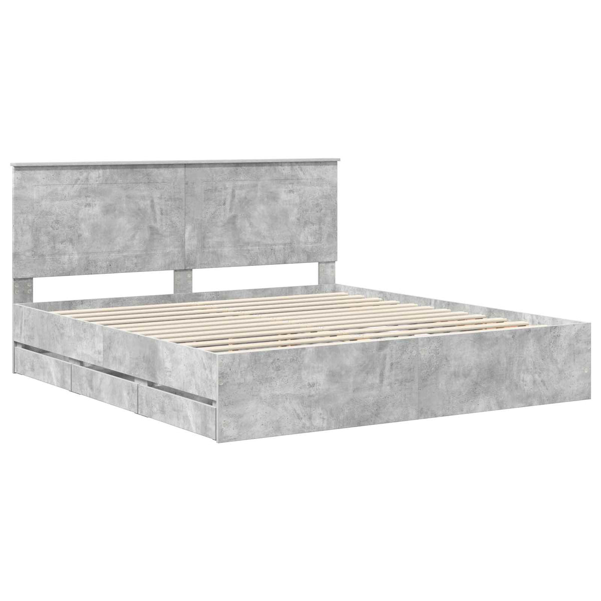 Bed Frame with Drawer Concrete Grey 200 x 200 cm Engineer Wood