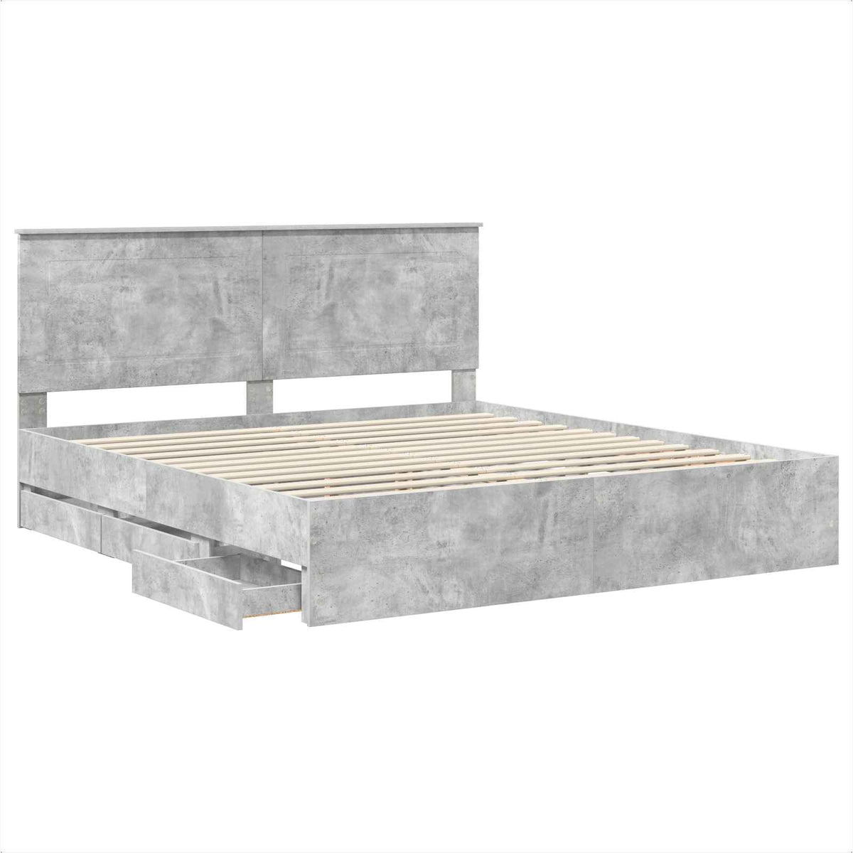 Bed Frame with Drawer Concrete Grey 200 x 200 cm Engineer Wood