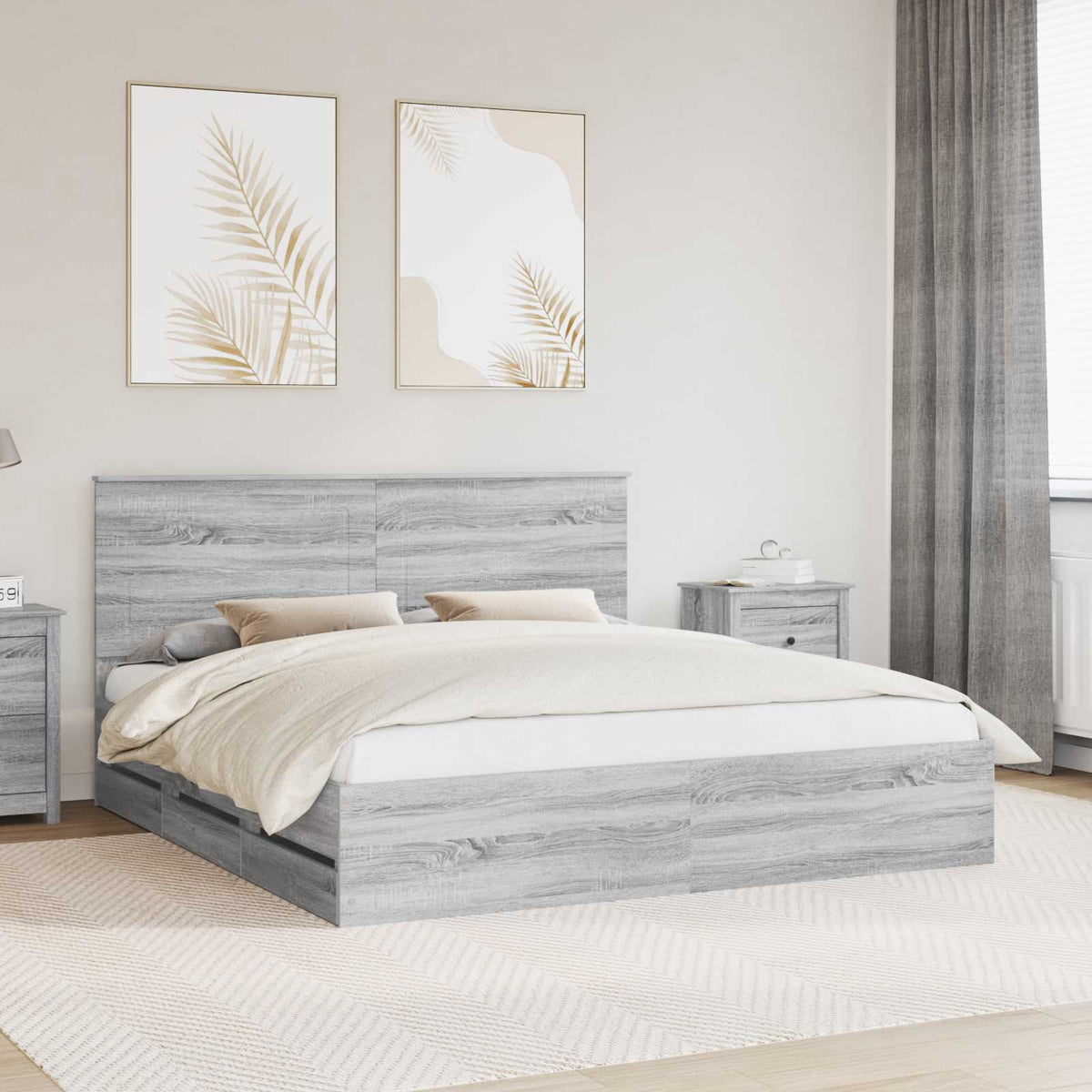 Bed Frame with Drawer Grey Sonoma 200 x 200 cm Engineer Wood