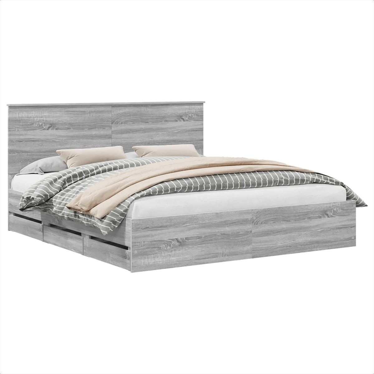 Bed Frame with Drawer Grey Sonoma 200 x 200 cm Engineer Wood