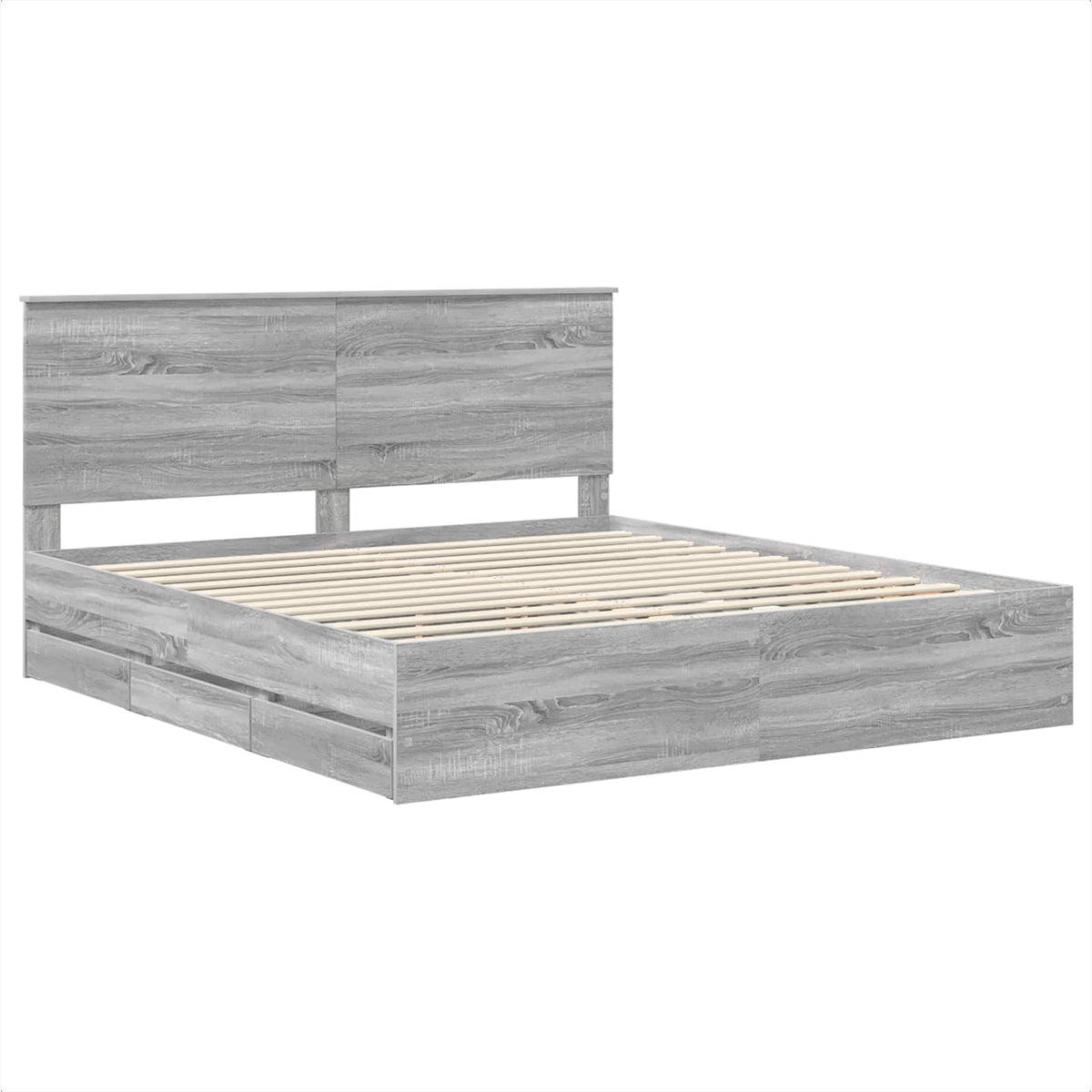 Bed Frame with Drawer Grey Sonoma 200 x 200 cm Engineer Wood