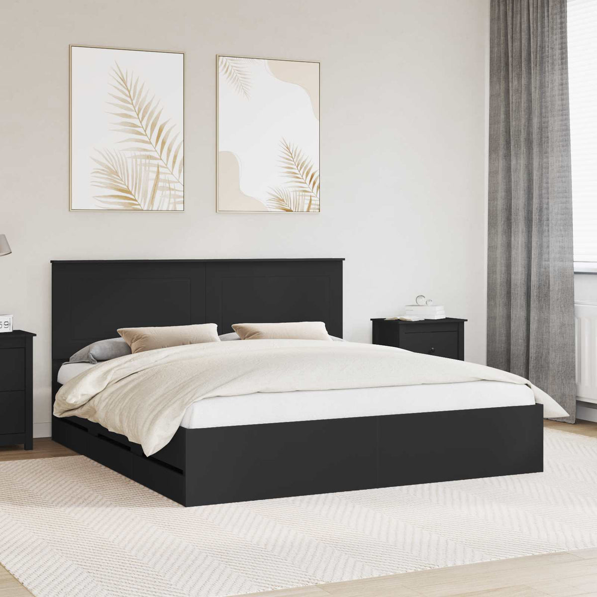 Bed Frame with Drawer Black 180 x 200 cm Engineer Wood