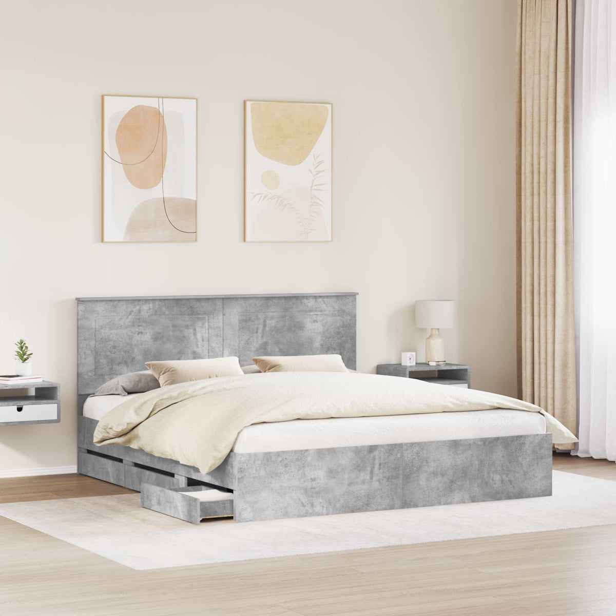 Bed Frame with Drawer Concrete Grey 180 x 200 cm Engineer Wood