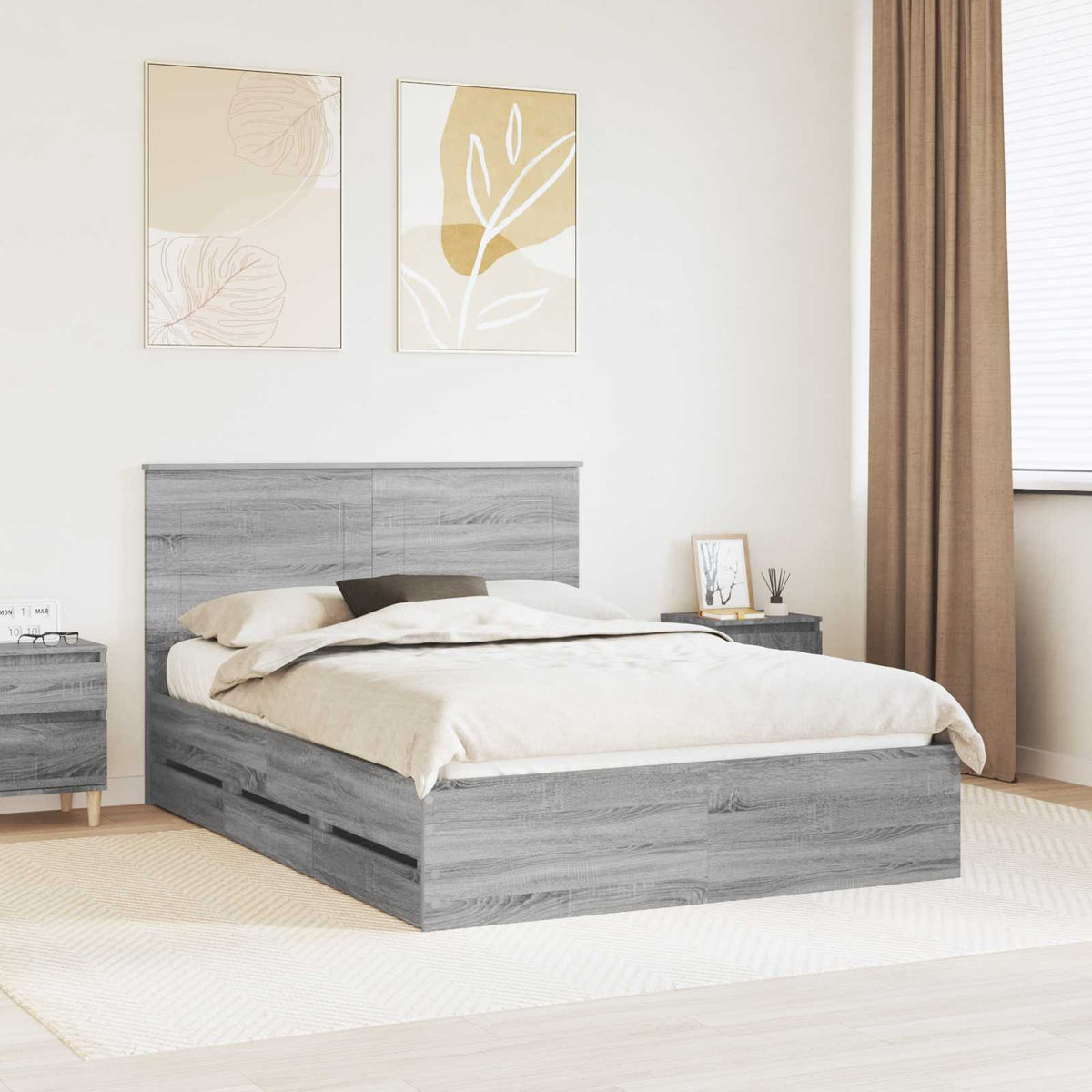 Bed Frame with Drawer Grey Sonoma 160 x 200 cm Engineer Wood