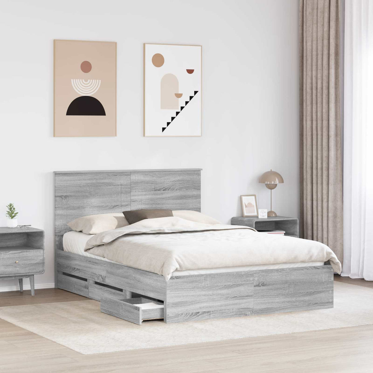 Bed Frame with Drawer Grey Sonoma 150 x 200 cm Engineer Wood