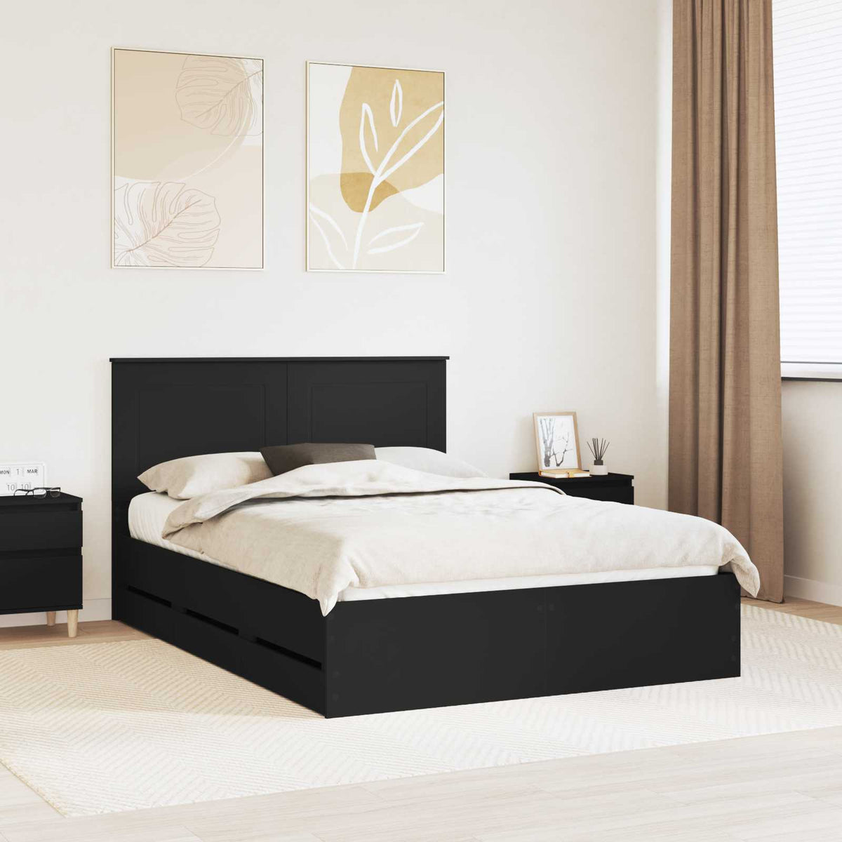 Bed Frame with Drawer Black 140 x 200 cm Engineer Wood