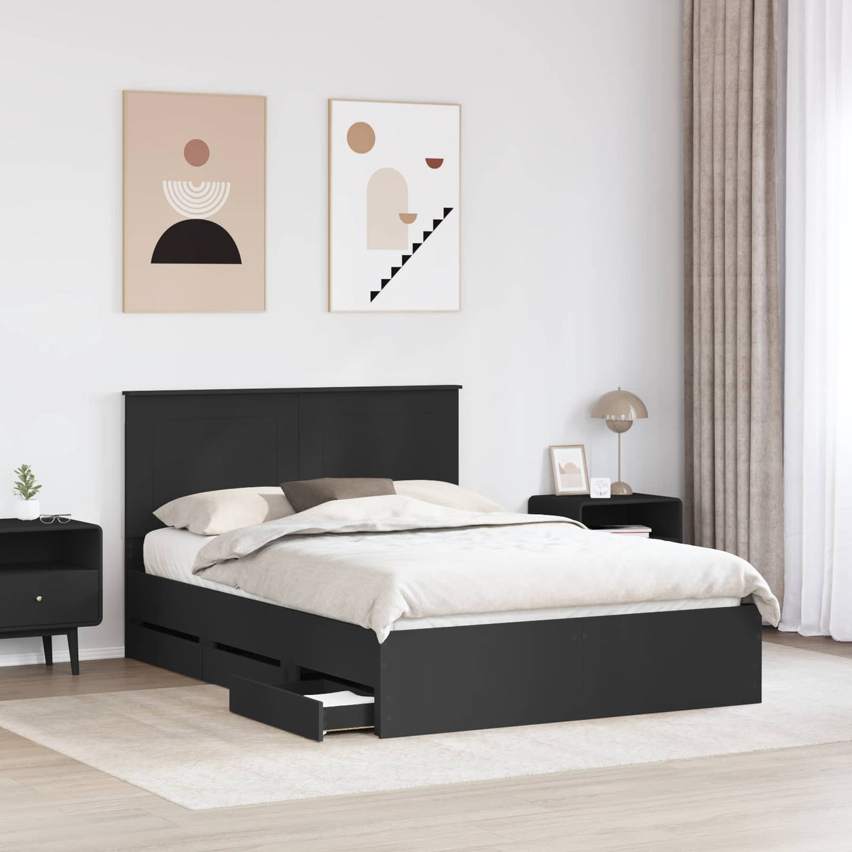 Bed Frame with Drawer Black 140 x 200 cm Engineer Wood
