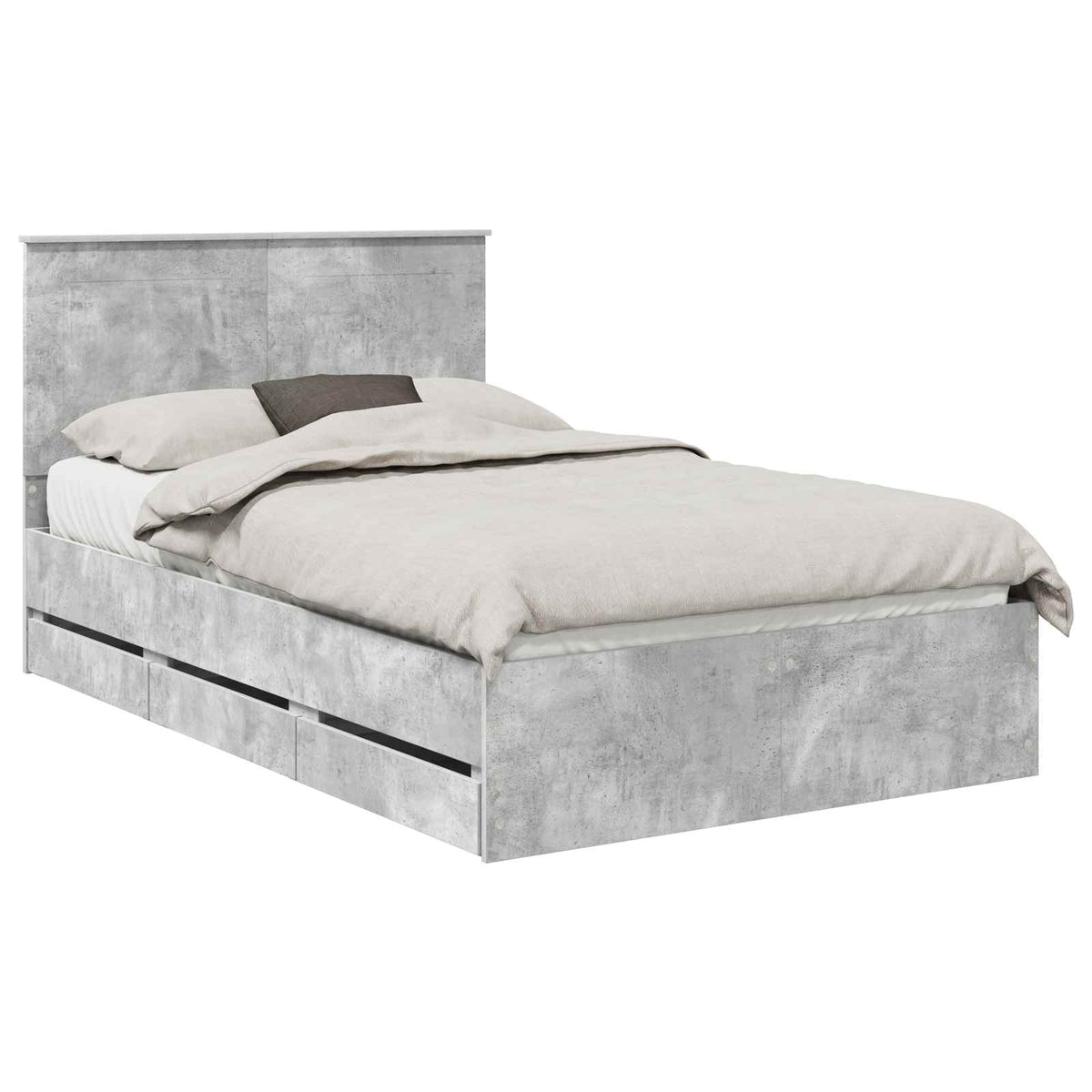 Bed Frame with Drawer Concrete Grey 135 x 190 cm Engineer Wood