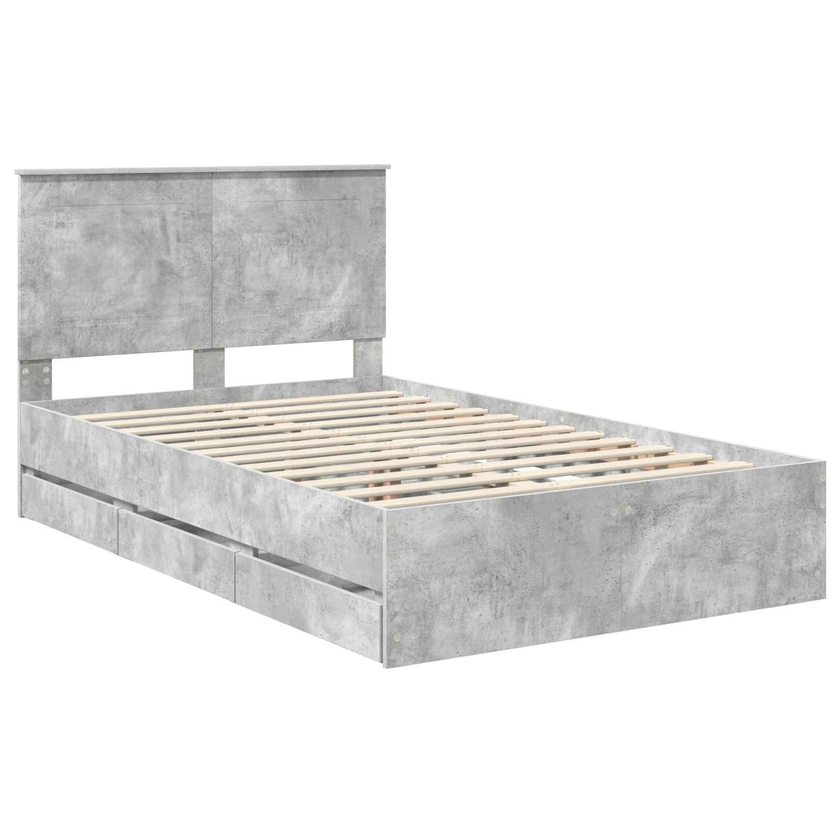 Bed Frame with Drawer Concrete Grey 135 x 190 cm Engineer Wood