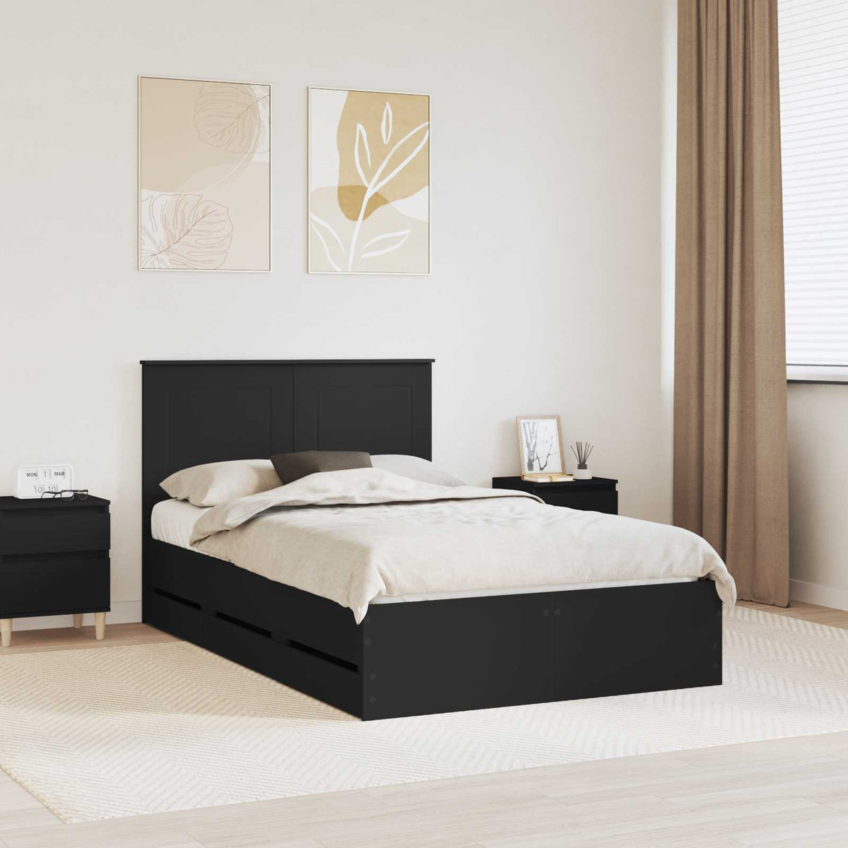 Bed Frame with Drawer Black 120 x 190 cm Engineer Wood