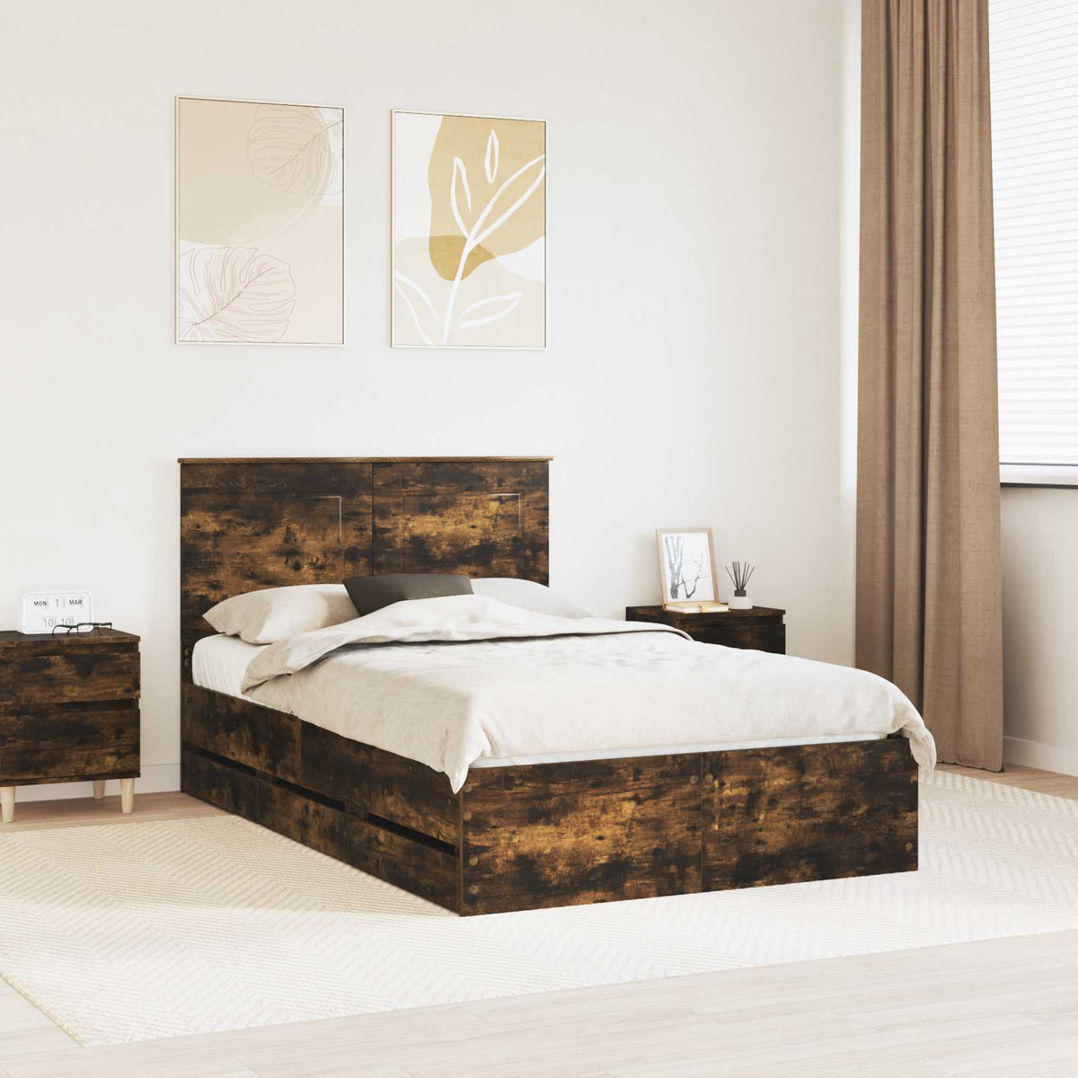 Bed Frame with Drawer Smoked Oak 120 x 190 cm Engineer Wood
