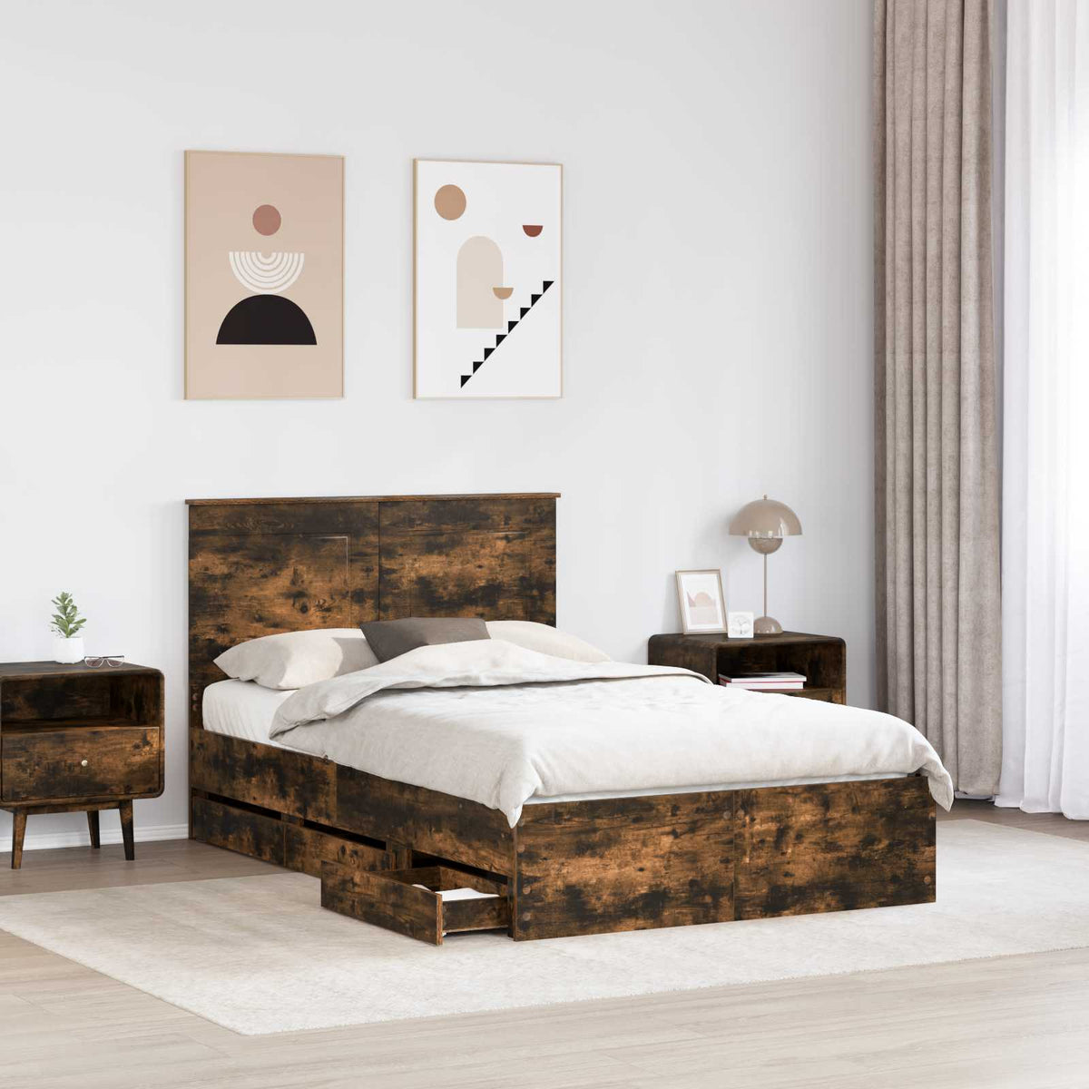 Bed Frame with Drawer Smoked Oak 120 x 190 cm Engineer Wood