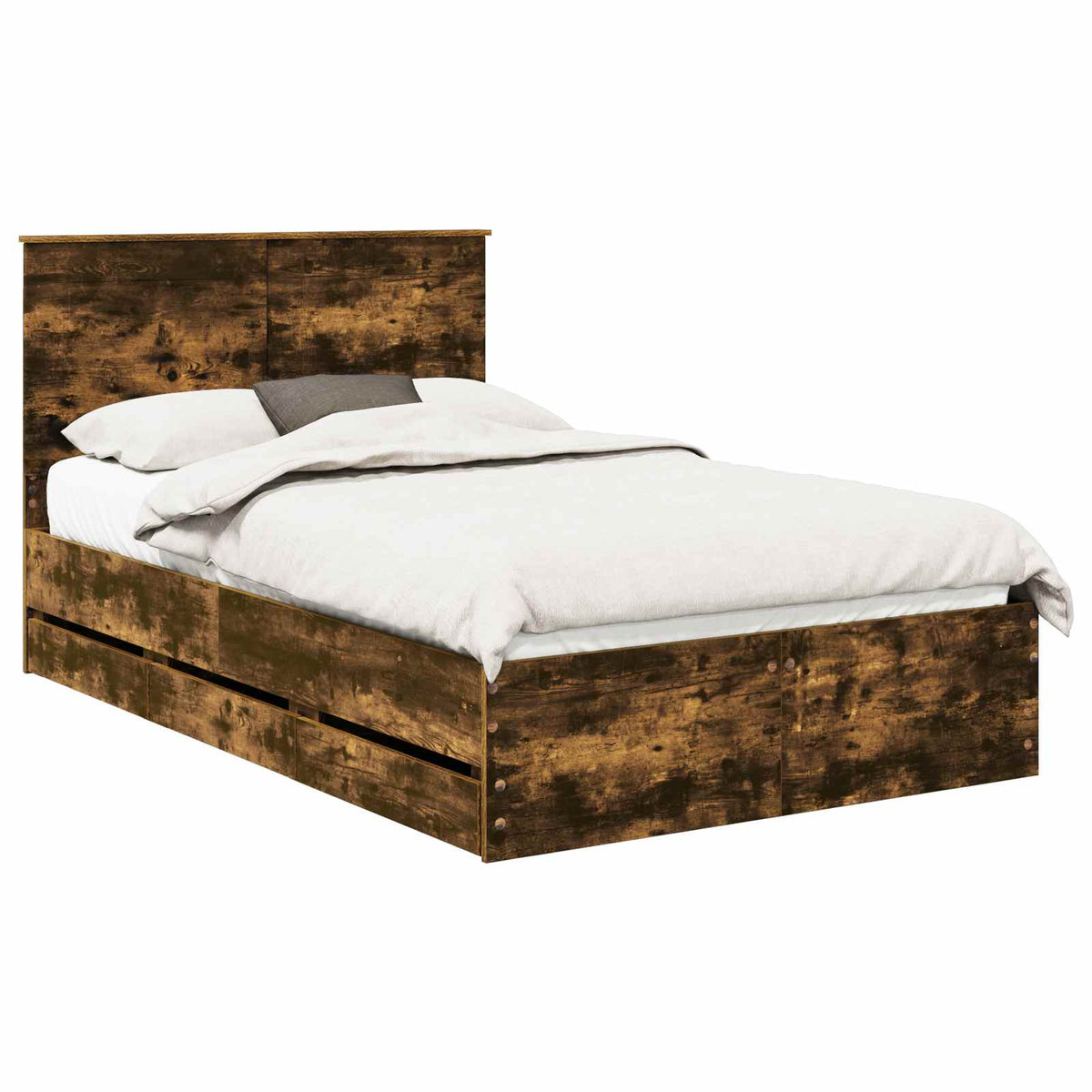 Bed Frame with Drawer Smoked Oak 120 x 190 cm Engineer Wood