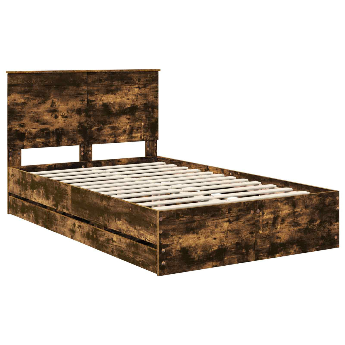 Bed Frame with Drawer Smoked Oak 120 x 200 cm Engineer Wood