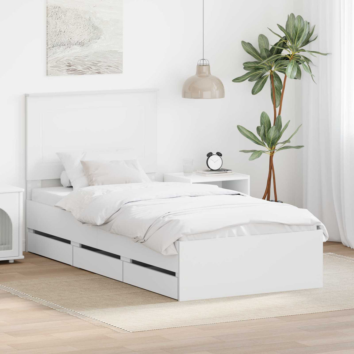 Bed Frame with Drawer White 100 x 200 cm Engineer Wood
