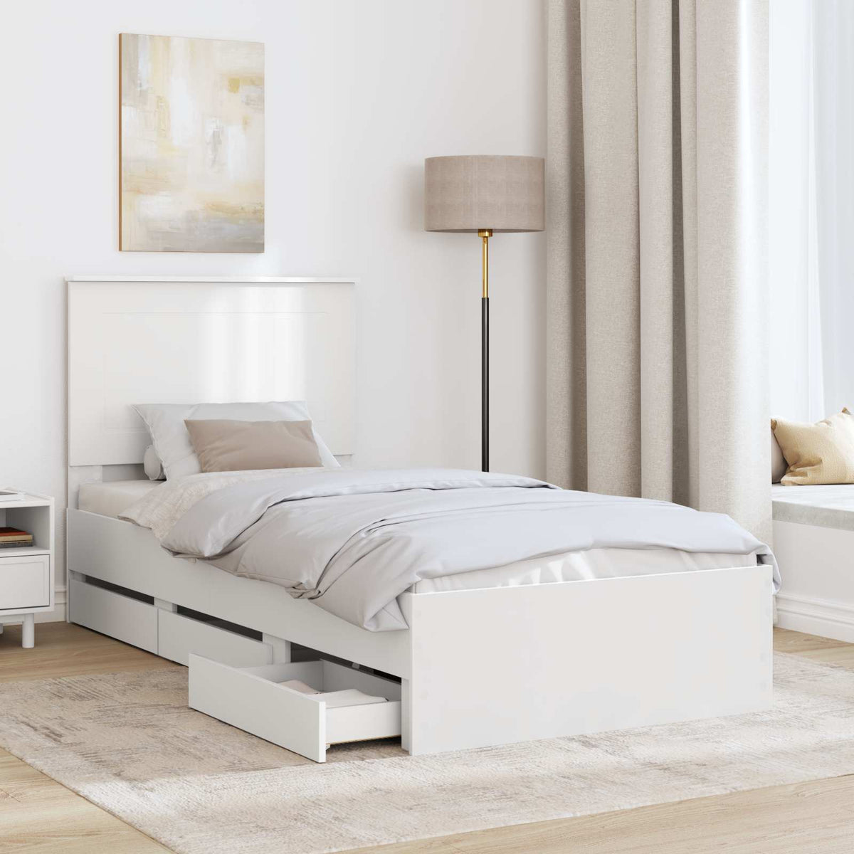 Bed Frame with Drawer White 100 x 200 cm Engineer Wood