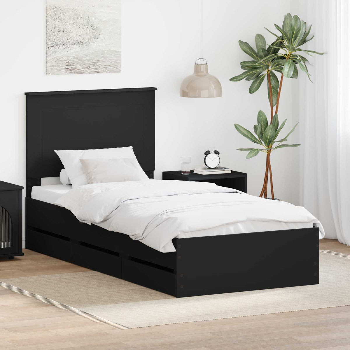 Bed Frame with Drawer Black 100 x 200 cm Engineer Wood