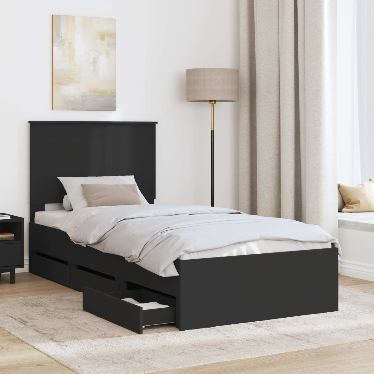 Bed Frame with Drawer Black 100 x 200 cm Engineer Wood