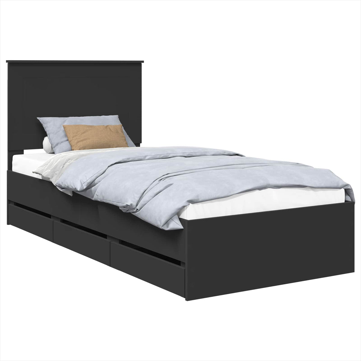 Bed Frame with Drawer Black 100 x 200 cm Engineer Wood