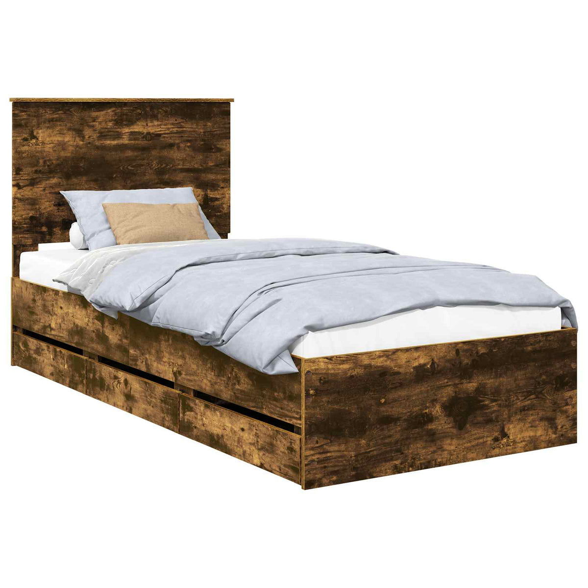 Bed Frame with Drawer Smoked Oak 100 x 200 cm Engineer Wood