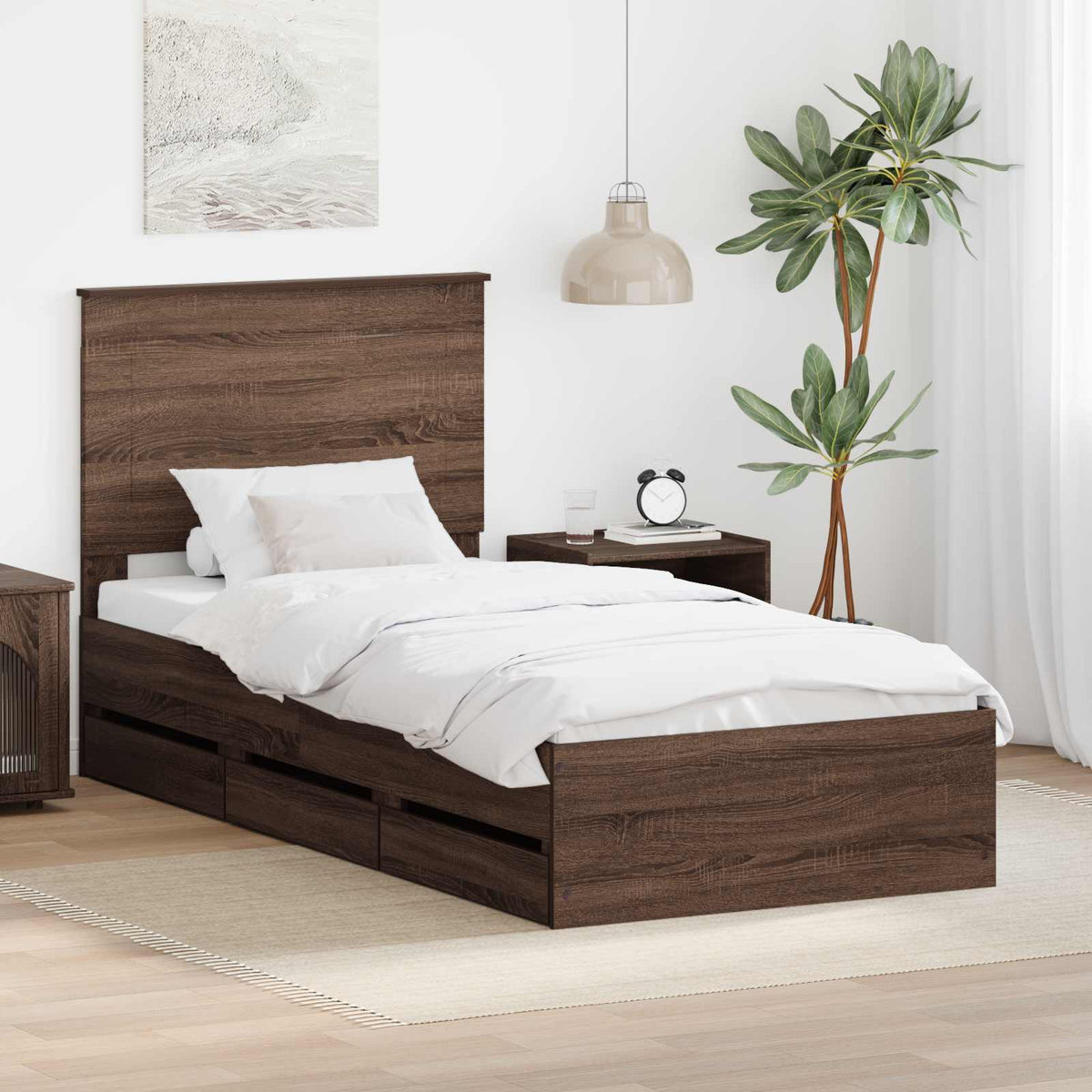 Bed Frame with Drawer Brown Oak 100 x 200 cm Engineer Wood