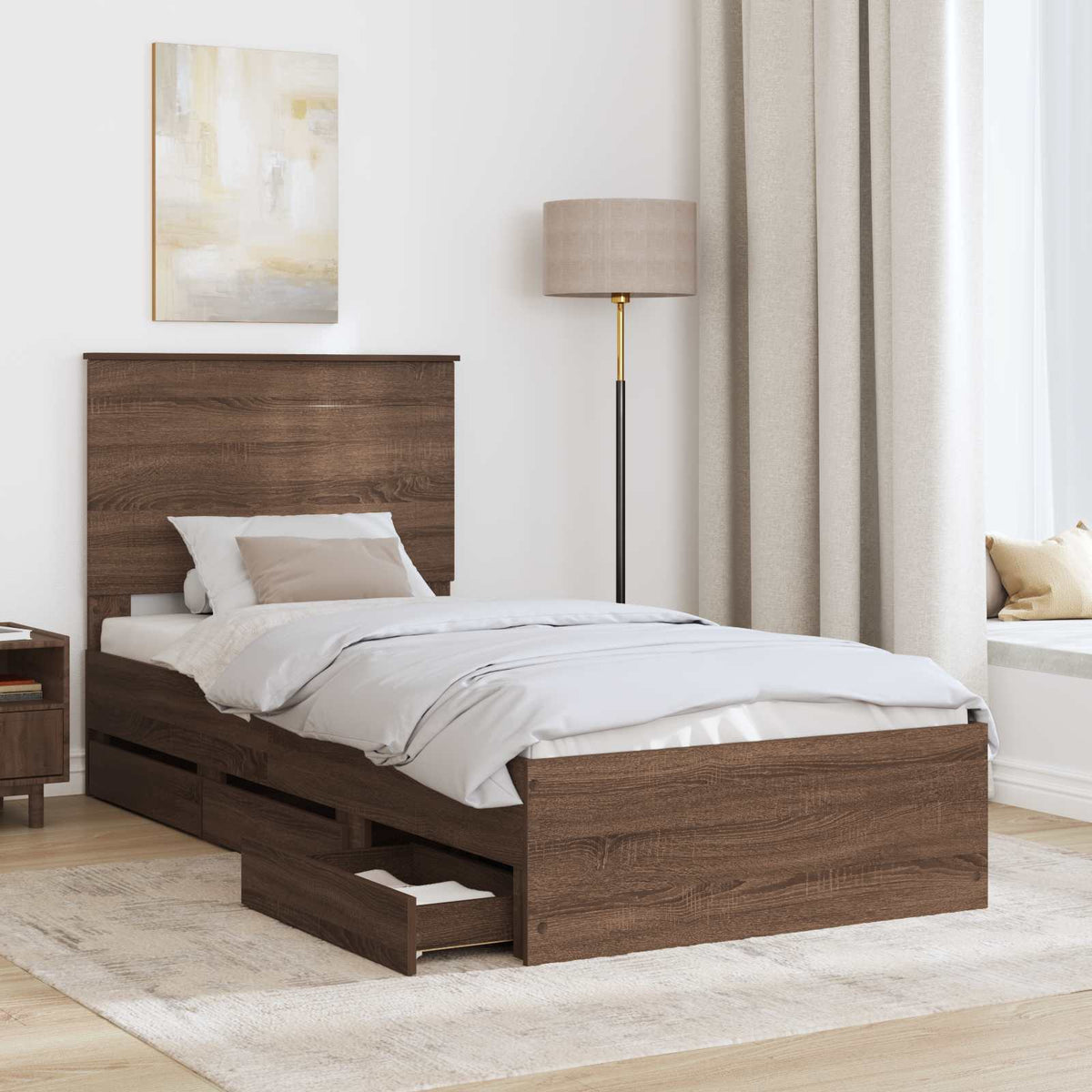 Bed Frame with Drawer Brown Oak 100 x 200 cm Engineer Wood