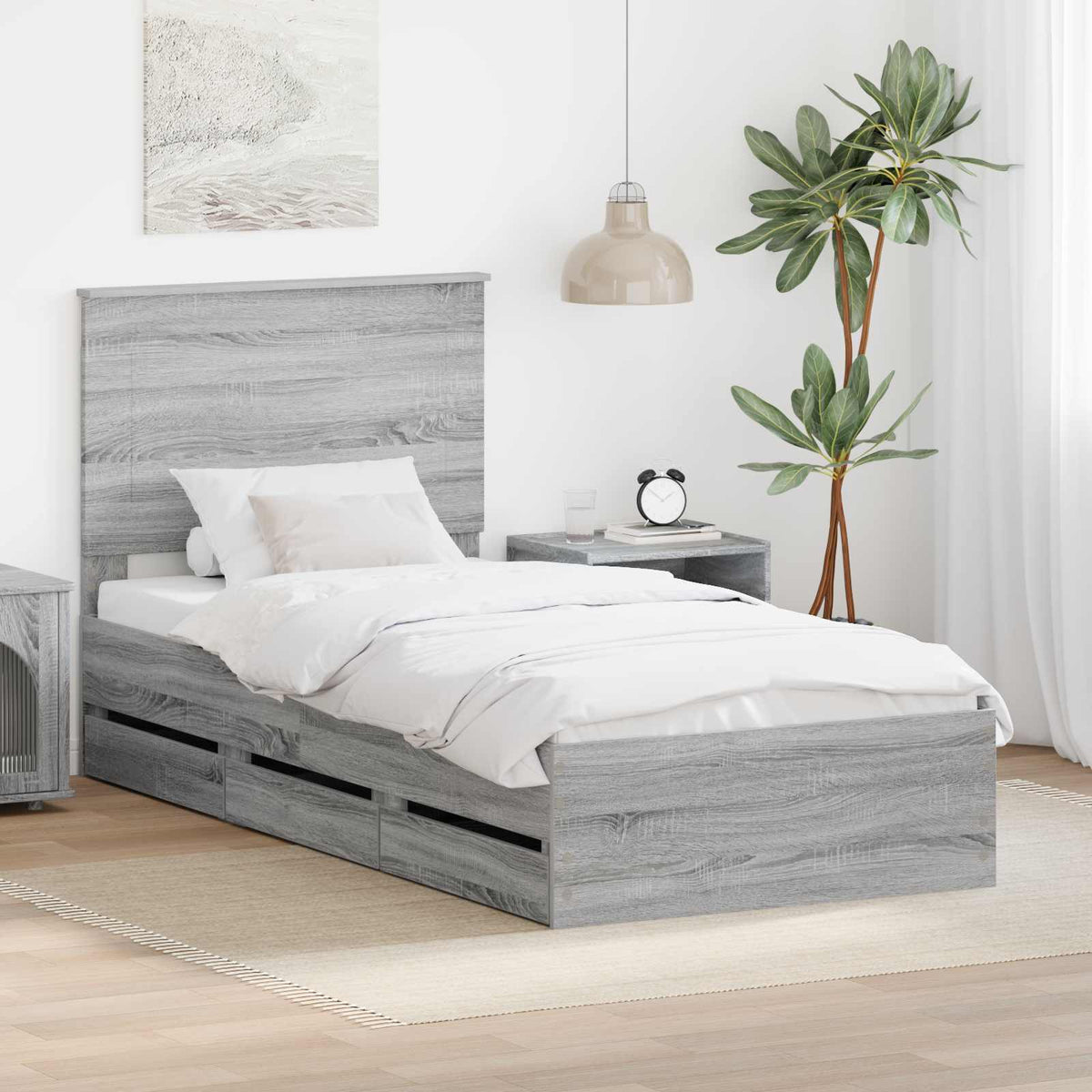 Bed Frame with Drawer Grey Sonoma 90 x 190 cm Engineer Wood