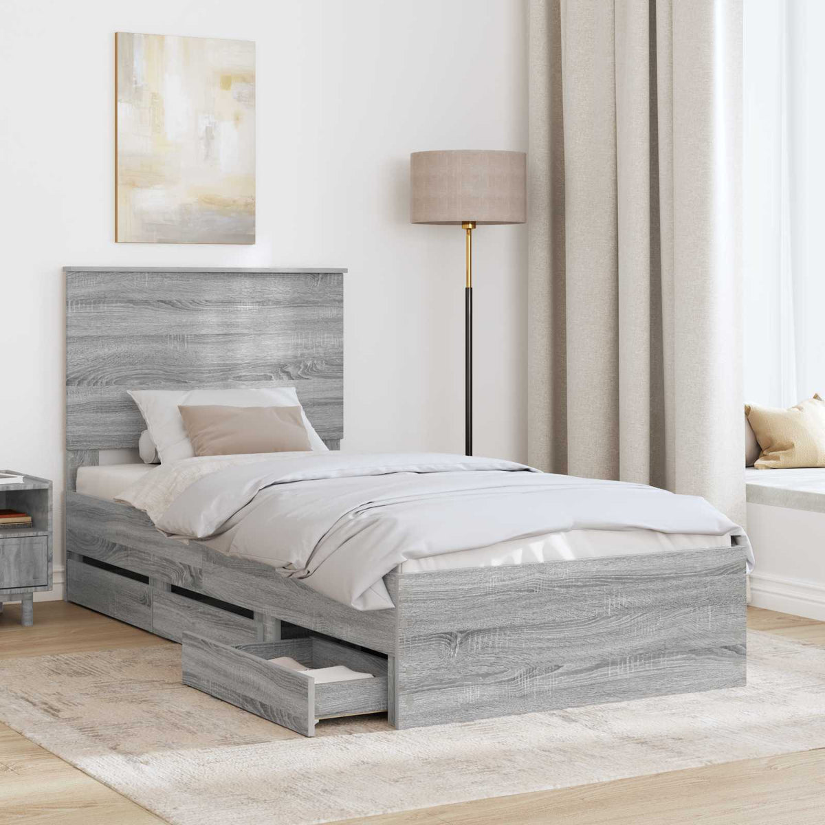 Bed Frame with Drawer Grey Sonoma 90 x 190 cm Engineer Wood