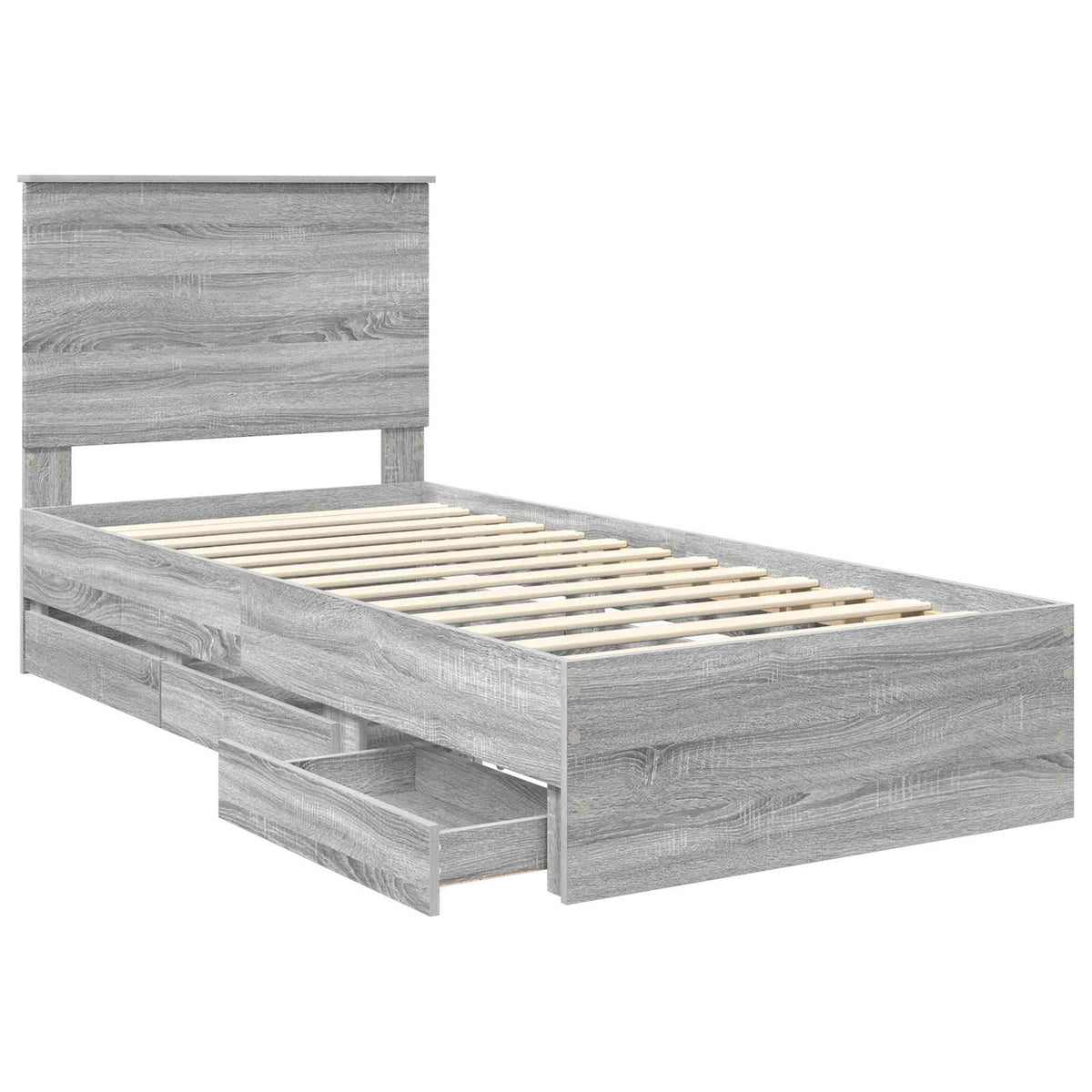 Bed Frame with Drawer Grey Sonoma 90 x 190 cm Engineer Wood