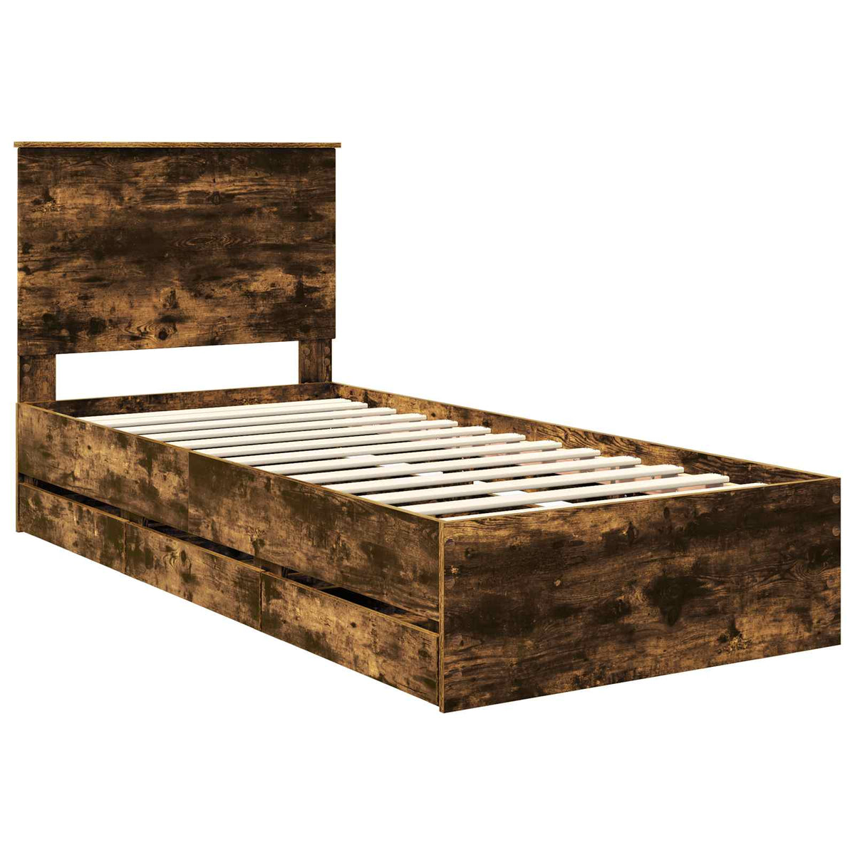 Bed Frame with Drawer Smoked Oak 90 x 200 cm Engineer Wood