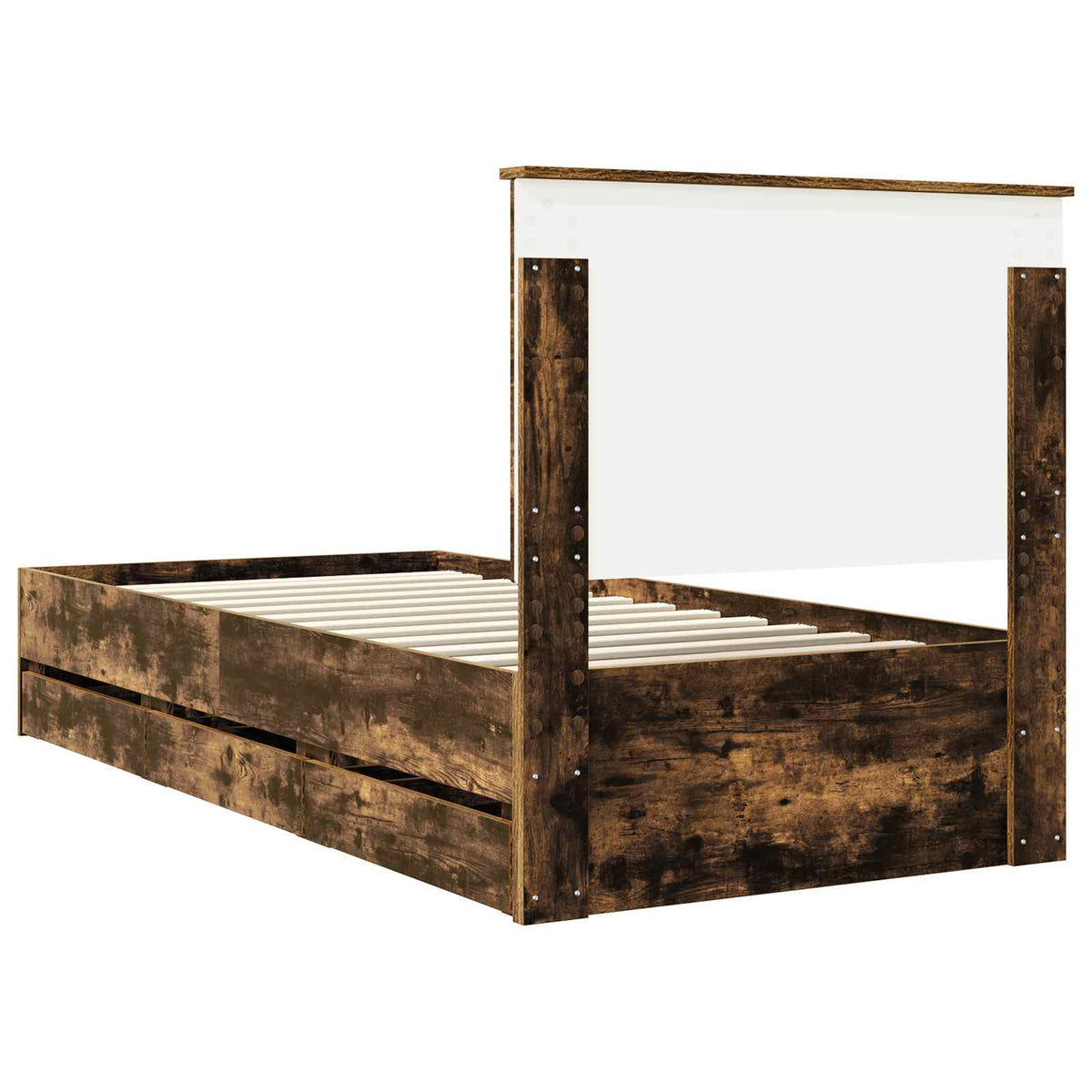 Bed Frame with Drawer Smoked Oak 90 x 200 cm Engineer Wood