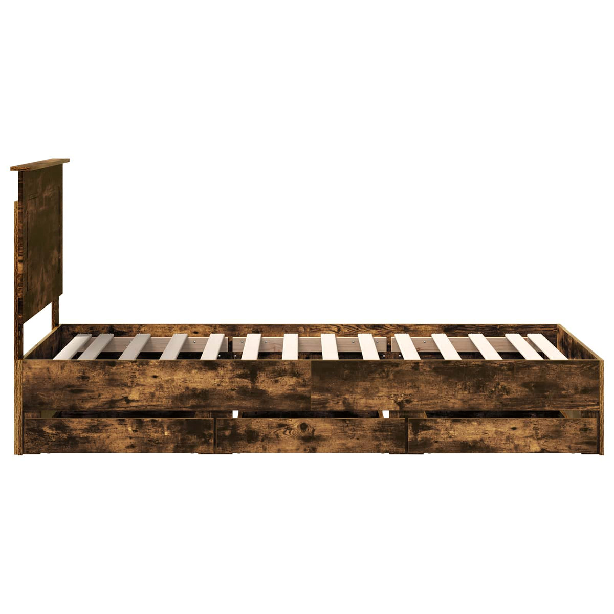 Bed Frame with Drawer Smoked Oak 90 x 200 cm Engineer Wood