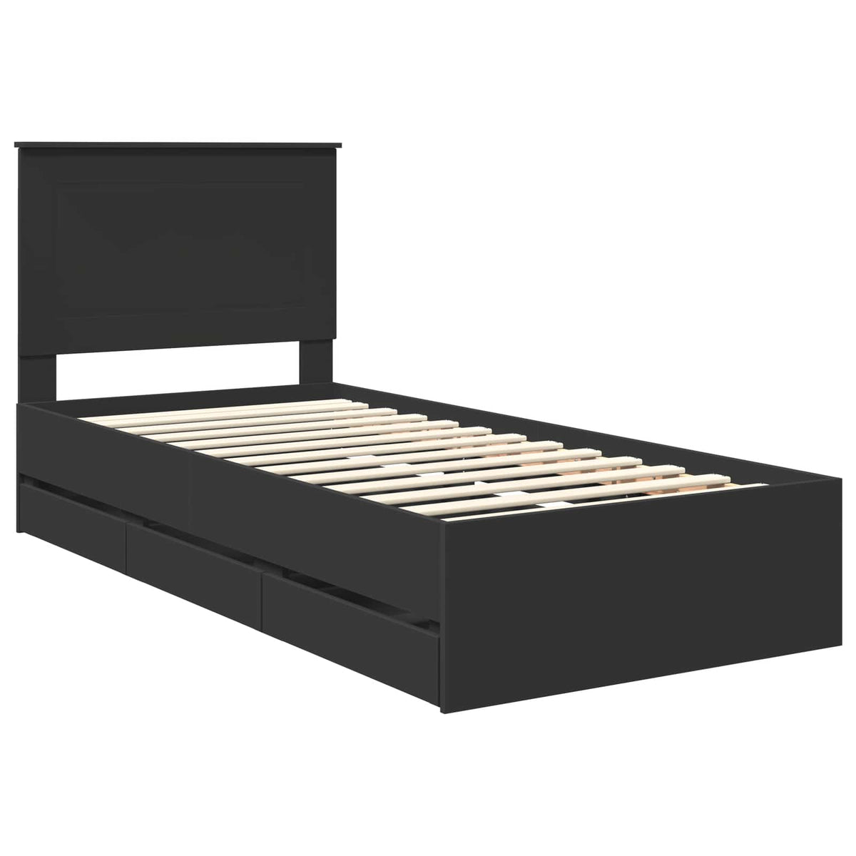 Bed Frame with Drawer Black 75 x 190 cm Engineer Wood