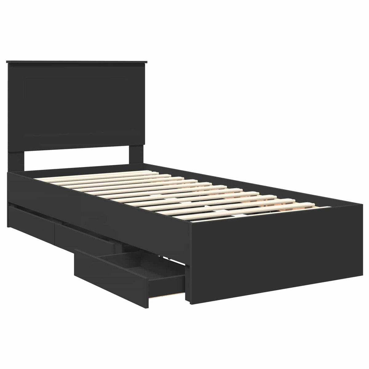 Bed Frame with Drawer Black 75 x 190 cm Engineer Wood