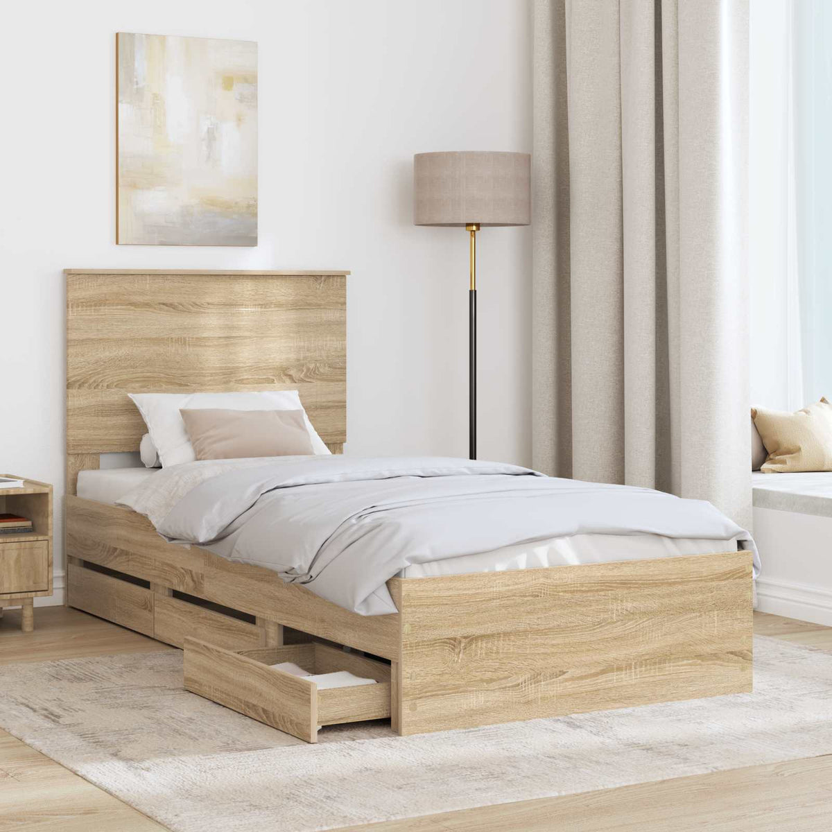 Bed Frame with Drawer Sonoma Oak 75 x 190 cm Engineer Wood