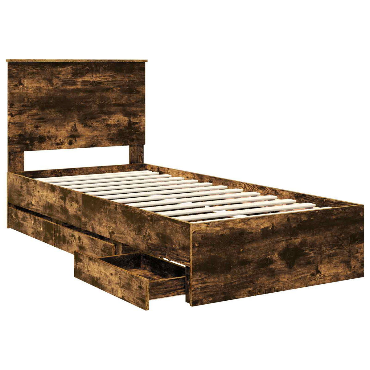 Bed Frame with Drawer Smoked Oak 75 x 190 cm Engineer Wood
