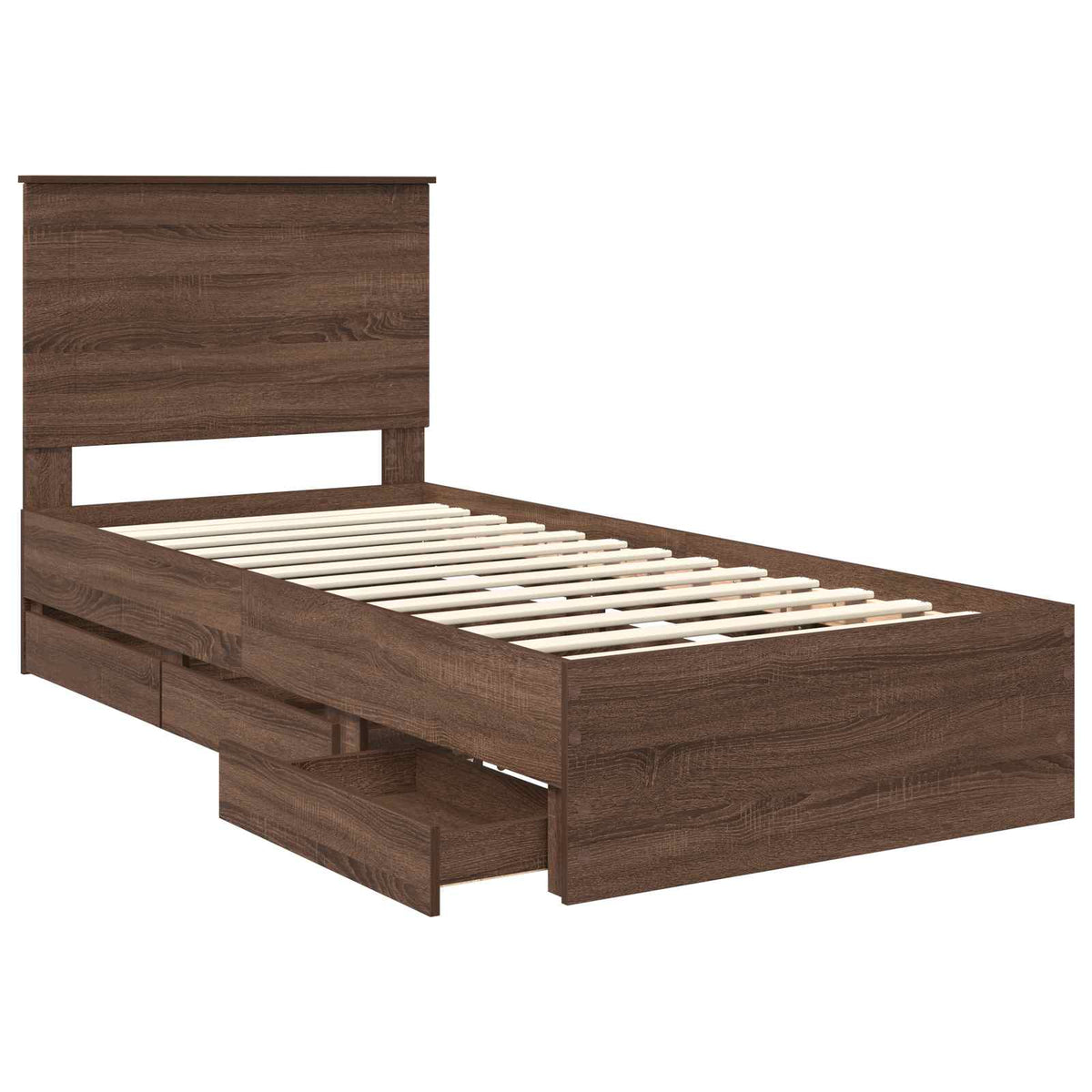 Bed Frame with Drawer Brown Oak 75 x 190 cm Engineer Wood