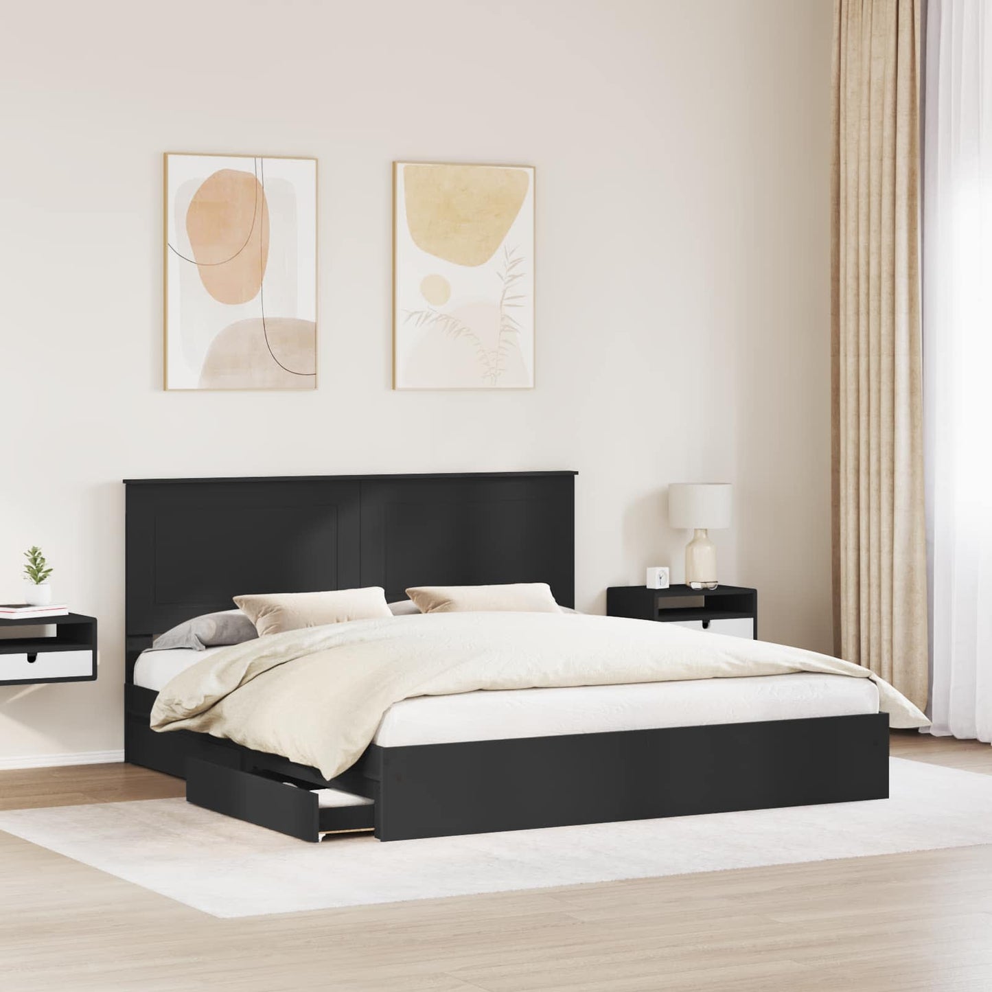 Storage Bed with Headboard Black 200 x 200 cm Engineered Wood