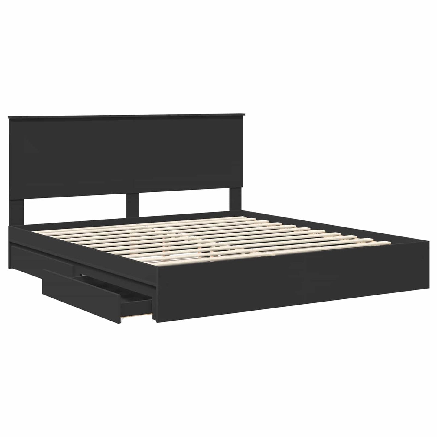 Storage Bed with Headboard Black 200 x 200 cm Engineered Wood
