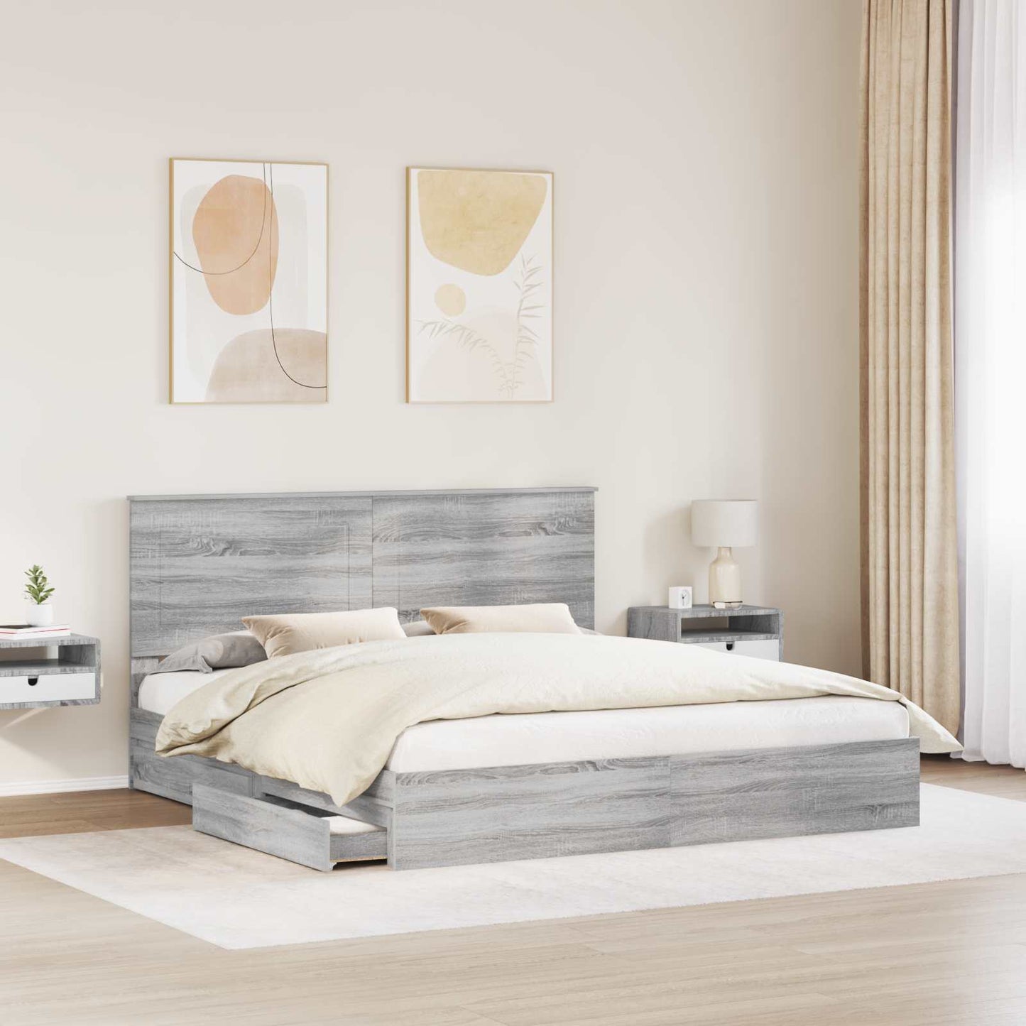 Storage Bed Grey Sonoma 200 x 200 cm Engineered Wood