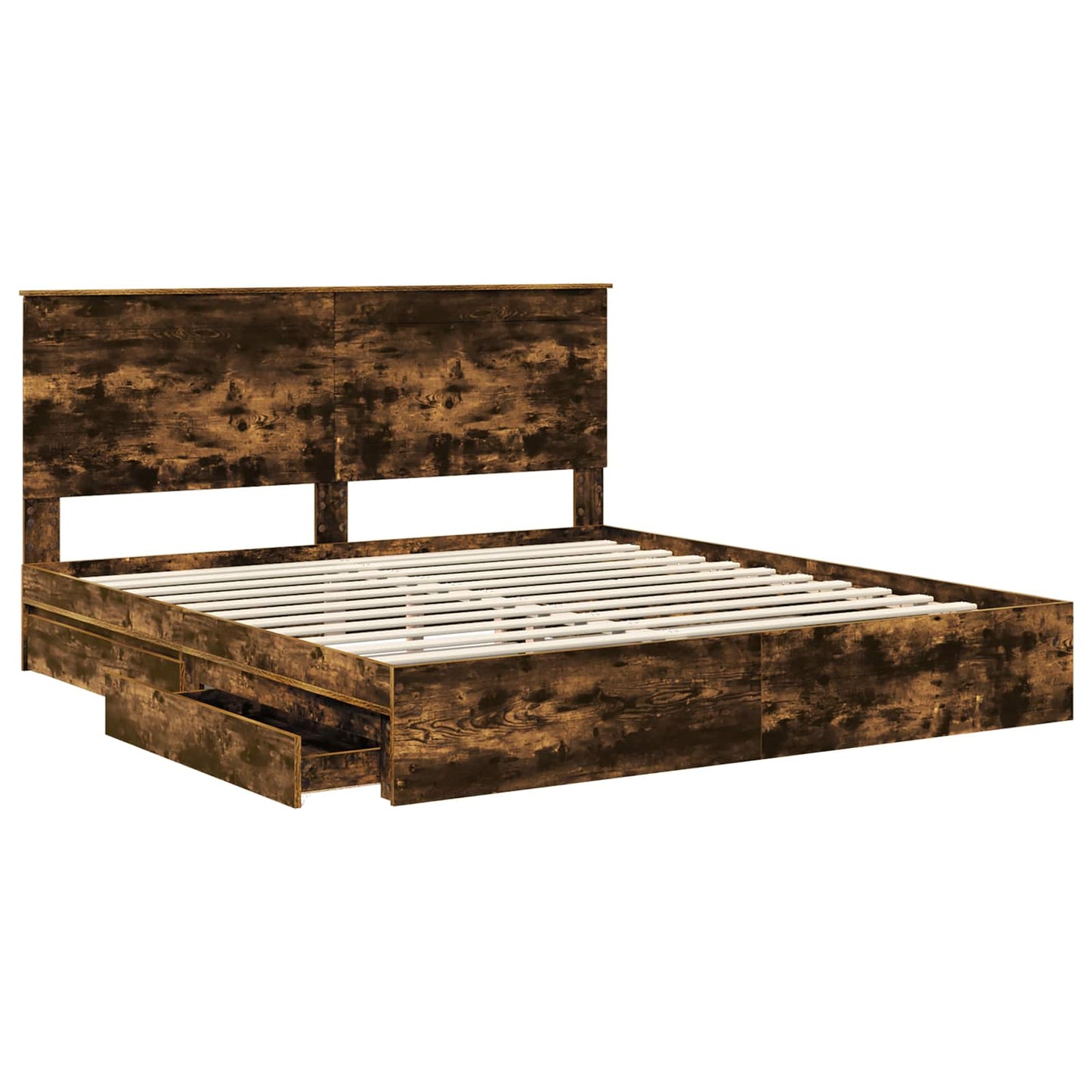 Storage Bed with Drawer Smoked Oak 180 x 200 cm Engineered Wood