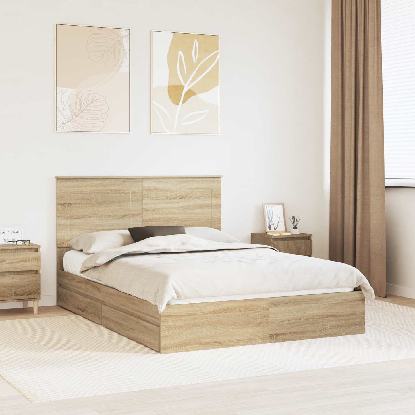 Storage Bed with Drawer Sonoma Oak 160 x 200 cm Engineered Wood