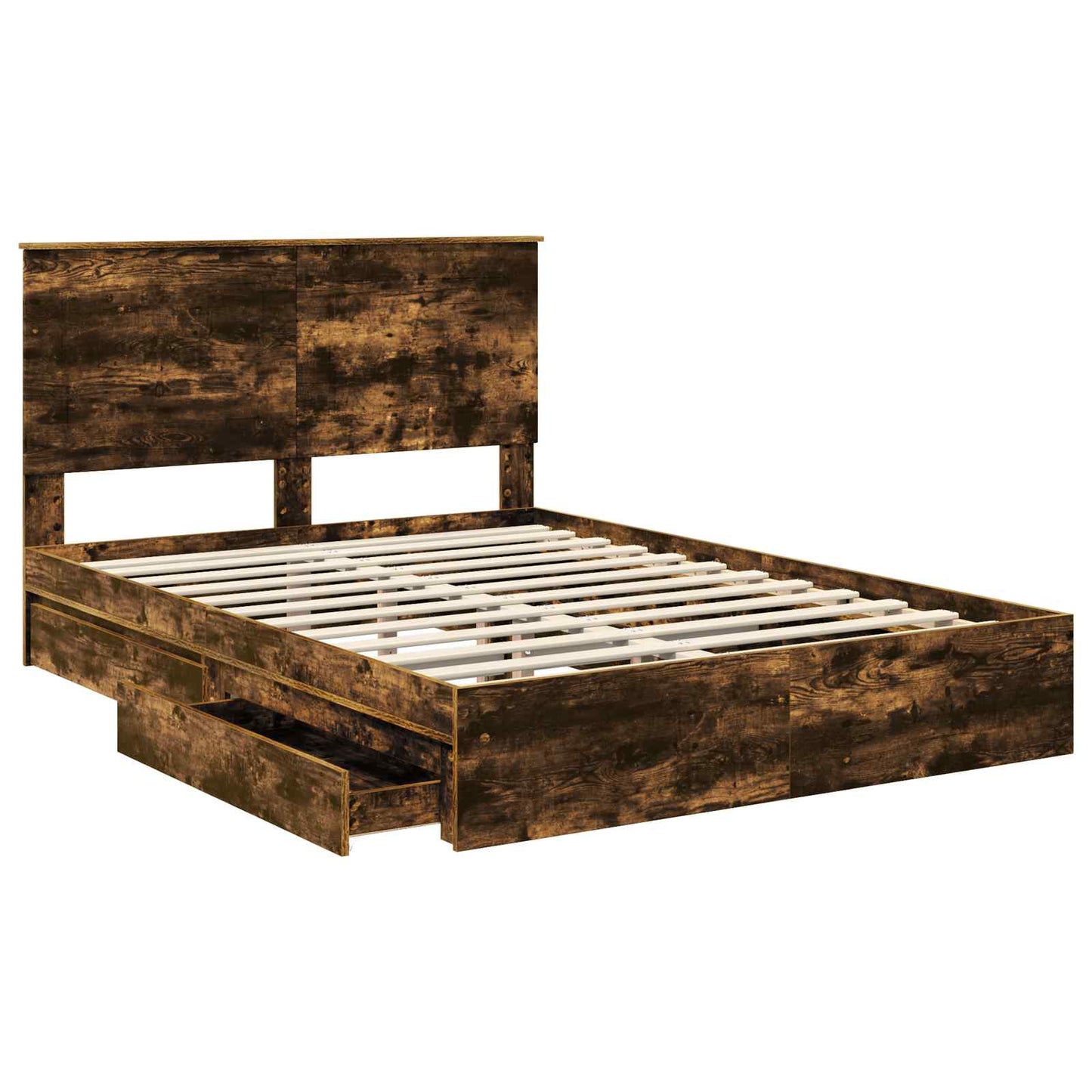 Storage Bed with Drawer Smoked Oak 160 x 200 cm Engineered Wood