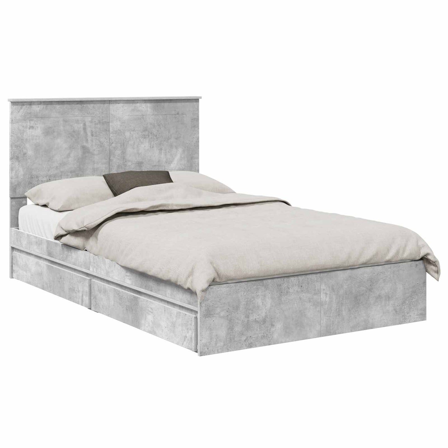 Storage Bed Concrete Grey 135 x 190 cm Engineered Wood
